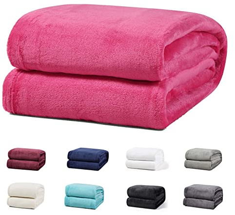 Buymax Flauschige XXL Kuscheldecke 230x270 cm Fleecedecke Super Flausch 1622 Gramm Überwurf Sofadecke Tagesdecke Wohndecke Wohnzimmerdecke Sofaüberwurf Uni Einfarbig, Farbe Rosa