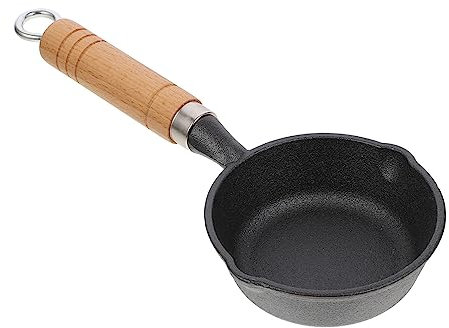 Luxshiny Iron Frying Pan 29.5x12cm Non-Stick, Even Heat Distribution, Black, 2L, Wooden Handle, Camping, Picnic, Outdoor Cooking
