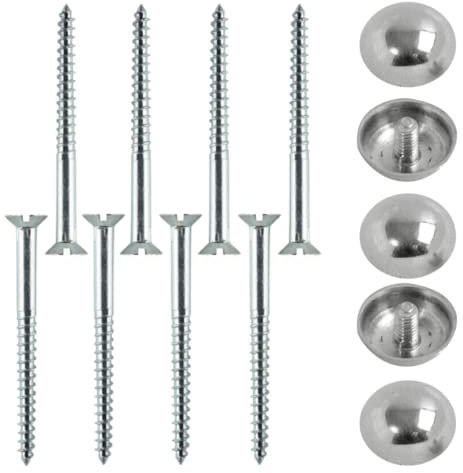50mm Mirror Screw & 14mm Chrome Dome Screw Caps Mirror Screws with Decorative Cap Covers Mirror Screws Fitting Set for Mirror Tables Bath Plates Wardrobes Glass Signs Pack of 8.