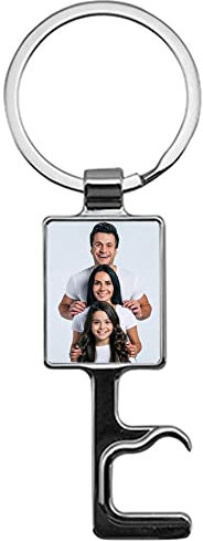 Porte-clé métal argenté avec Photo imprimée Rectangle – Porte-clés Acier argenté personnalisé Photo Rectangle – Porte Clef avec Fonction décapsuleur