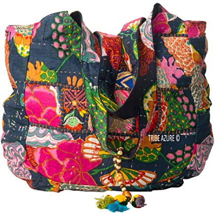 Rote bunte große Damen-Schultertasche, Tragetasche, Markt, Schule, Laptop, Alltag, Alltag, bequem, Boho-Stil, Marineblau, Large XLarge