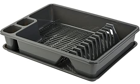 Engelland Abtropfgestell, Abtropfgitter, Farbe: Anthrazit, Geschirrständer, Küche, Abtropfschale, Geschirrkorb, Abtropfkorb, aus Kunststoff, für bis zu 11 Teller, L 42 x B 32,5 x H 8,5 cm