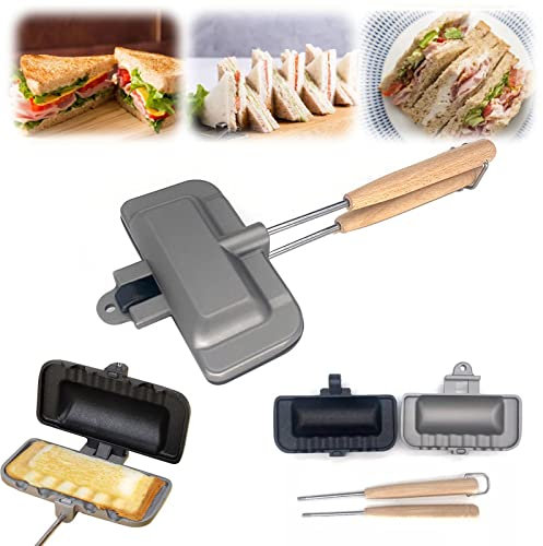 fikujap Tostapane Sandwich, Sandwich Maker, Tostiera, Tosta Pane per Toast, Cottura a Doppia Piastra, Piastra Antiaderente per Panini, con Manici Padella a Doppia Faccia per Panini