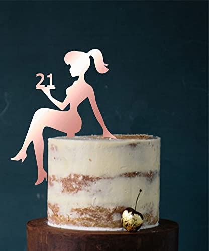 Manschin-Laserdesign Girl's Birthday Cake Topper, Sweet 16/18, Number, Decoration (Rose Gold, 21)