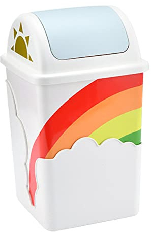 VICASKY Kreativer Mülleimer Pink mit Niedrigem Geräuschdeckel und Geruchsdichtung aus Kunststoff für Wohnzimmer und Waschraum im Frischen Wolken Regenbogen Design Zufällige Farbe