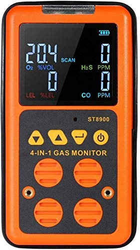 Samnuerly Monitor de Detector de Gas múltiple 4 en 1 - Analizador de Gas O2 H2S CO LEL Monitor de Calidad del Aire Detector de Fugas de monóxido de Carbono Duradero