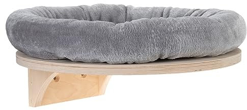 natural PARADISE - Wandliegebett Dahlia | Rundes Katzenbett mit gemütlichem Rand & Klettfixierung | Wandkratzbaum | Ø 48 cm (Hellgrau)
