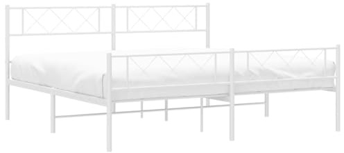 vidaXL Bettgestell, Bettrahmen mit Kopfteil Fußteil, Metallbett Bett mit Lattenrost, Doppelbett Gästebett Schlafzimmer, Metall Weiß 200x200cm