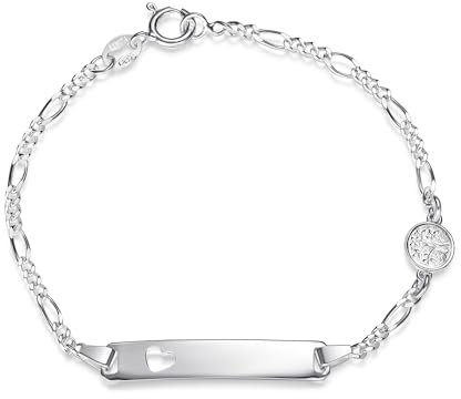 SILBERKETTEN STORE DEIN SCHMUCK ONLINE SHOP ID-Gravurarmband Figaro 2,4mm Lebensbaum | Herz in der Gravurplatte | aus echt 925 Silber | inkl. Gravur