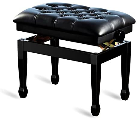 RWRAPS Höhenverstellbarer Klavierbankhocker, komplett aus Massivholz, kein störender Geruch, Rosa/Weiß/Walnuss/Schwarz sind erhältlich (60 × 40 × 50~60 cm) (Farbe: Walnuss) (Schwarz)