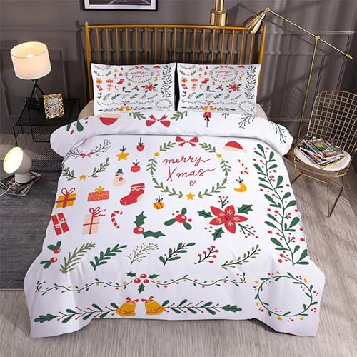 Syhi Qlty Bettwäsche 200X200 Winter Flauschig Weich Microfaser Bettwäsche-Sets Weihnachts Beeren Blätter Deckenbezug 1 Bettbezug mit Reißverschluss und 2 Kissenbezug 80x80cm