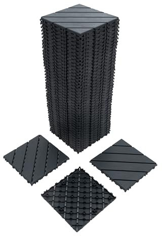 Dolonm Ineinandergreifende Terrassenfliesen aus Kunststoff, 30 x 30 cm, quadratisch, wasserdicht, Terrassendeck, Outdoor-Bodenbelag, Terrassenfliesen für Veranda, Pool, Balkon, Hinterhof (dunkelgrau,