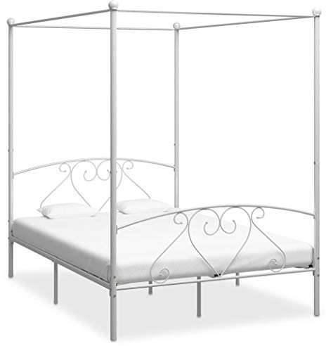 ARKEM Himmelbett-Gestell Weiß Metall 160 x 200 cm Metall Bettgestell 160 X 200 Prinzessin Bett