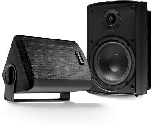Gemini Sound GHSI-W650BT 6.5 Outdoor Bluetooth Speakers – Powered IP44 Waterproof Wall Mount Pair for Patios, Rust-Proof Aluminum Grills, Expandable to 16 Speakers, Immersive Hi-Fi Sound (Black)