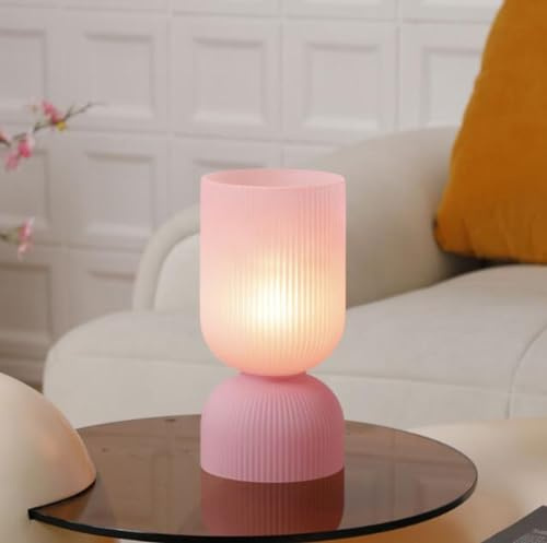 SXYSXYSXY Nordic Glas Tischleuchte Moderne Nachtlicht Kreatives Design Schlafzimmer Nachttischlampe Stoffschirm Einfache Tischlampen dekorative E27 Wohnzimmer Hotel 12 * 24CM,Rosa