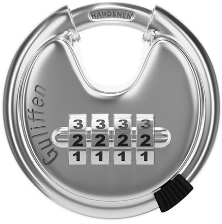 Guliffen Discus Combination Lock,Heavy Duty Stainless Steel Disc Combination Padlock for Storage Unit, Sheds, Garages and Trailer