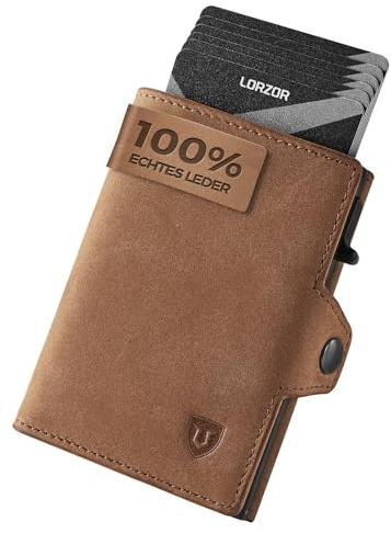LORZOR® Slim Wallet mit Münzfach, Geldbörse Herren echtem Leder, RFID Blocker Portemonnaie, Portmonee Herren Kartenetui mit Münzfach, Geldbeutel für 10 Karten, Smart Wallet