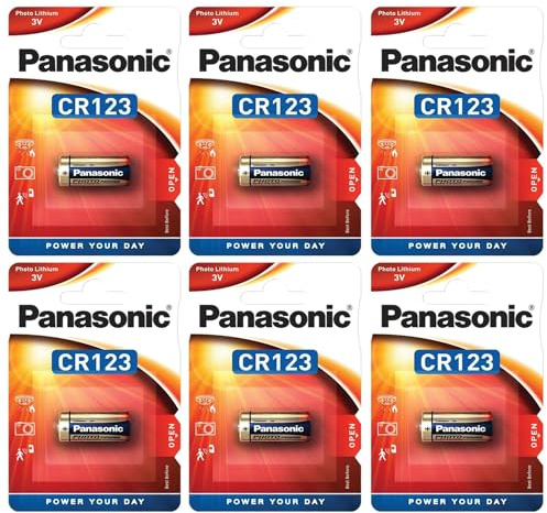 PANASONIC - Lote de 6 ampollas de 1 pila CR123 de litio de 3 V