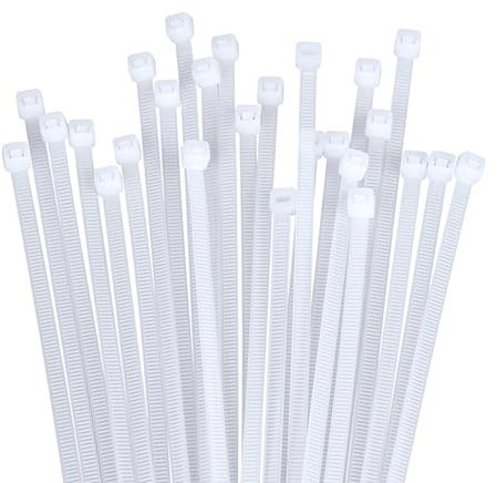 White Cable Zip Ties, 100 Pack Plastic Nylon Self Locking Ties Wraps for Home, Office, Garden and Workshop (200mm x 2.5mm, Length 8 Inch, Width x 2.5)