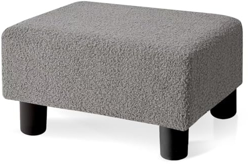 BRIAN & DANY Fußhocker Teddy-Fleece, Fußhocker für Wohnzimmer, kleiner Sherpa-Stoffhocker Ottomane mit Beinen für den Eingangsbereich, Grau