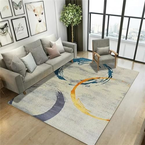 DJHWWD Teppich Vorleger Mädchen Kinderzimmer Moderner Antifouling-Teppich mit einfachem Kreismuster für den Flur 180x230CM Blau Rugs schmal