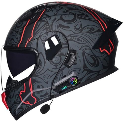 Casco De Moto Modular Bluetooth,Casco Abatible con Doble Visera Doble Lente Sistema De Ventilación, Integrado Casco De Moto para Mujeres Y Hombres ECE Homologado