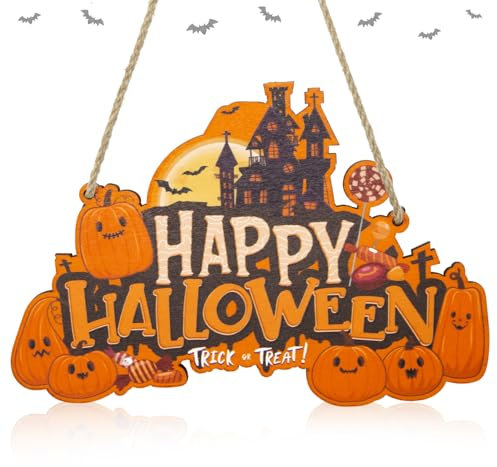 CHEERYMAGIC Halloween Decorations, Halloween Wooden Door Sign Pumpkin Halloween Wooden Hanging Ornaments Centerpieces Hanging Decoration for Halloween Eve Home Holiday Decor Party Supplies A4NGGJ