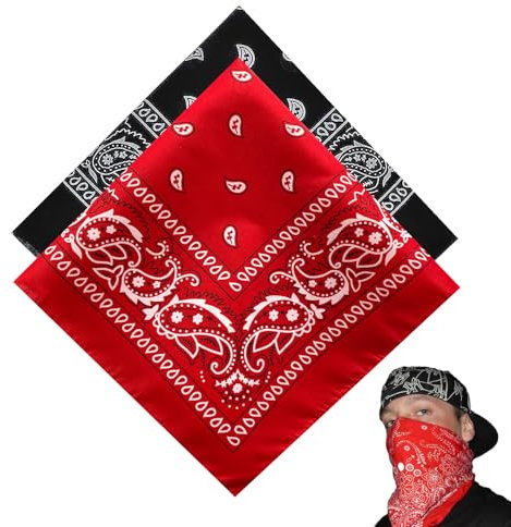 2 Stück Bandana Damen Herren, Halstuch, Bandana Rot Baumwolle, Bandana Kinder, Für Unisex Tuch Bindetuch, Headwear, Haar, Schal, Paisley Muster, Rot Und Schwarz(55 X 55 Cm)