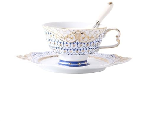 ZKALQECNF Tasses à Café Tasse à café en céramique de Luxe légère de 200ml, Tasse à thé à Fleurs de Style Anglais, Ensemble de soucoupes avec cuillère Céramique(Blue)