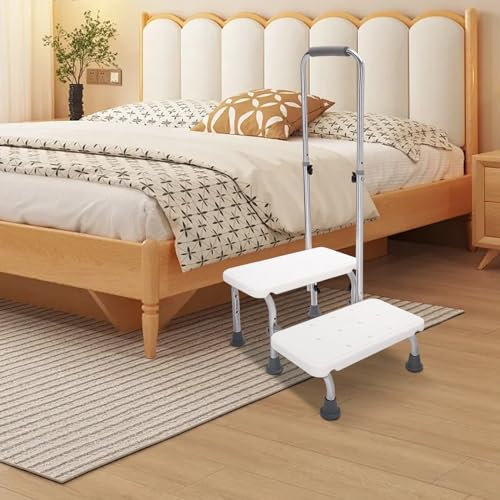 Marchepied avec poignée - Marchepied mobile de sécurité - 2 niveaux - Repose-pieds médical pour adultes, personnes âgées et enfants dans la cuisine, la salle de bain et la maison - Charge maximale :