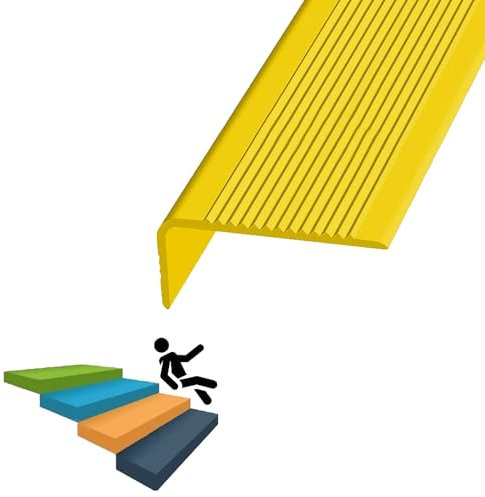 Vinyl-Anti-Rutsch-Treppenkante, Treppenkantenprofil Selbstklebend PVC Kunststoff Antirutsch-Profil Winkelprofil 70x30mm, für Außen-und Innentreppen, PVC-Kunststoff Antirutsch-Treppenkantenprofil(Yello