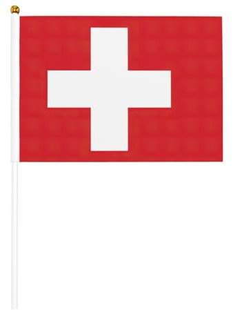 Mini-Flaggen-Set mit Schweizer Flagge, 14 x 21 cm, kleine Miniatur-Flaggen für alle Jahreszeiten