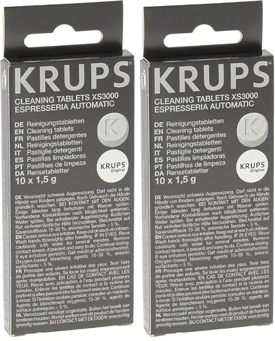Krups Reinigungstabletten XS3000 | für alle Kaffeevollautomaten von Krups | 10 Stück | hygienische Komplett-Reinigung | einfache Verwendung, Transparent, Weiß (Packung mit 2)