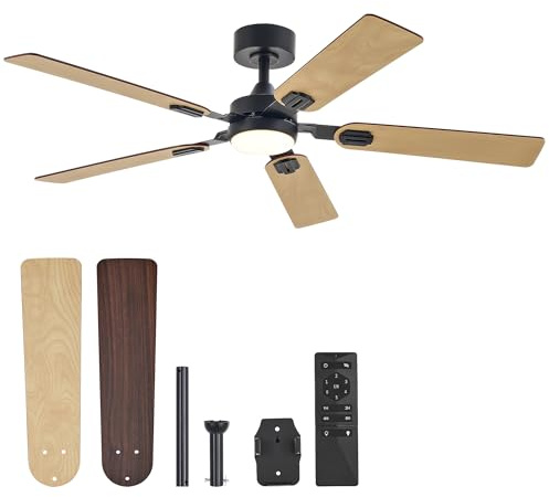 VONLUCE 132 CM Ventilatori da Soffitto con Luci e Telecomando Ventilatore da Soffitto con 5 Pale a Doppia Finitura Motore DC Reversibile Silenzioso a 6 Velocità per Camera da Letto Soggiorno Studio