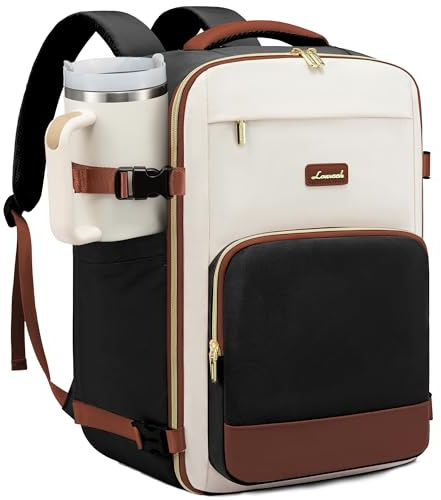 LOVEVOOK Ryanair Handgepäck 40x30x20, 24L Reiserucksack Damen | Handgepäck Rucksack Ryanair Damen, Reiserucksack Cabin Bag für Eurowings, Wizz Air, Urlaub Must Haves - Schwarz Beige Braun