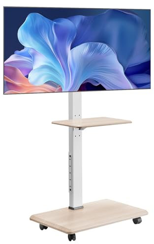 VEVOR Support TV roulettes, pour écrans 812,8-1778 mm, Chariot TV Mobile, Rotation Gauche-Droite à 25° et Hauteur réglable avec Plateau, jusqu'à 40 kg, Max. VESA 600 x 400 mm, pour Chambre, extérieur