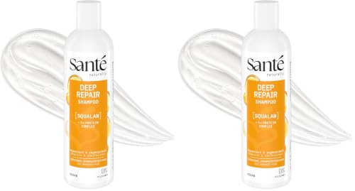 SANTE Naturkosmetik Deep Repair Shampoo Squalan + 3-Fach Protein Komplex, veganes Pflegeshampoo für geschmeidiges und glänzendes Haar, repariert trockenes, strapaziertes Haar, 250 ml (Packung mit 2)