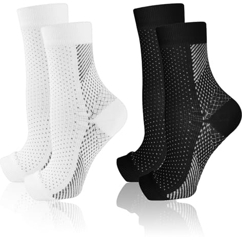 2 Paia di Calze di Compressione, Calze di Compressione per Uomo, al Tacco e alla Fascia Plantare, Protettive per Uomo, Nero, Bianco, L (Taglia 44-47)