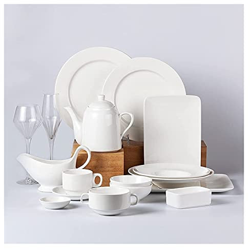 Servizio da tavola per ristoranti di Lusso e per la casa, Set da tavola in Ceramica Bianca Pura da 32 Pezzi, Set Completo in Porcellana, Piatti, Ciotole e Tazze pregi,