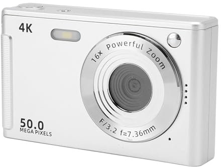 VELATEMOR 4K Digitalkameror för Fotografering, Retrokamera med Fyllningsljus, 4K 50MP 2,8 Tum Skärm 16x Zoom Anti Shake AF Autofocus Travel Video Camera (Silver)