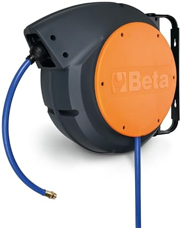 Beta 1900M12X15 – Enrollador automático para aire o agua, estructura de plástico a prueba de golpes, manguera de 12x15 mm, soporte giratorio para uso profesional y doméstico, longitud 15 metros