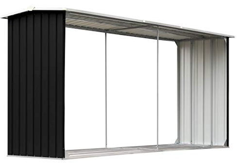 Outdoor Steel Firewood Storage Shed, Galvanized Metal Log Holder, Antracite Color, 330x92x153 cm, Durable Garden Wood Rack, Weatherproof Garden Log Cabin.