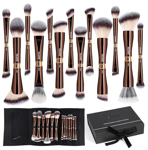MAANGE Luxus Make-up-Pinsel-Set in Kaffeegold (26-in-1)– 13-teiliges Doppelend-Profipinsel mit Kosmetiktasche & Premium-Box | Premium-Geschenk für Sie