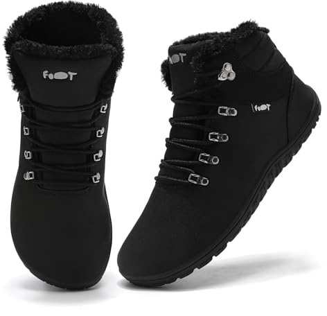 Schuvox Winter Barfußschuhe Damen Herren Warm Gefüttert Barfuß Winterschuhe Wasserdicht Stiefeletten Breite Zehenbox Winterstiefel Barefoot Shoes Zero Drop Sohle Walking Schuhe Unisex Schwarz 40EU