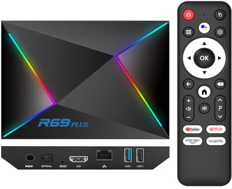 Android 14 TV Box 2025, Android TV Box 14.0 4GB RAM 64GB ROM 1000M Ethernet Smart TV Box 4K 8K WIFI6 R69 Plus TV Box Android 14 H728 Octa-core Android Box 2.4G 5.8G Dual WiFi BT5.0 USB 3.0