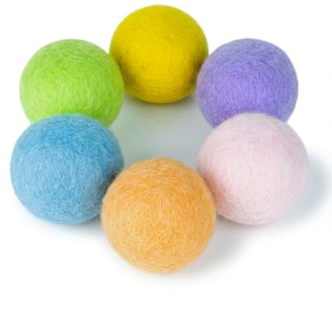 Sternenpfote Filzbälle für Katzen (4cm XL) – 6 Stück extra große & robuste Katzenbälle aus 100% Wolle – Leises Spielzeug Set, Bunt & Natürlich – Ideal für Wohnungskatzen