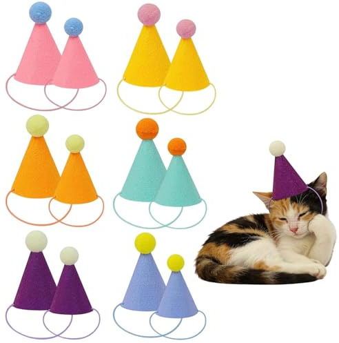 PDirat 12 StüCk Mini-PartyhüTe FüR Kuscheltiere, Einstellbare PartyhüTe FüR Kuscheltiere, Geeignet FüR Puppen, Katzen, Hunde, Verschiedene Haustiere Geburtstag Dekoration MüTze, Party Dekoration