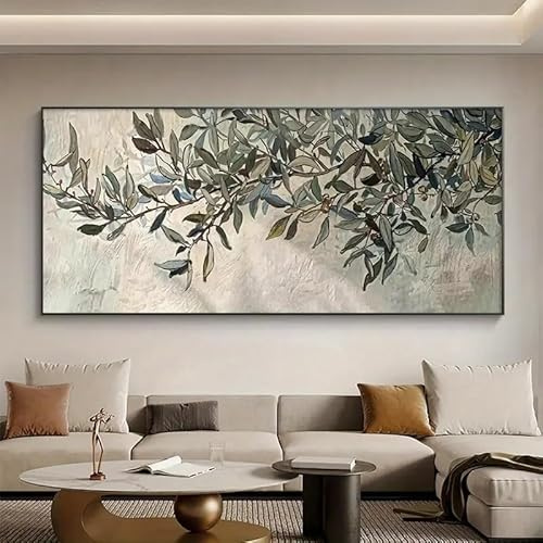 LZJAGXX Japanischer Olivenbaum, Wandkunst, modern, groß, minimalistisch, Leinwanddruck, Farben, strukturierte Pinselstriche, Gemälde für Wohnzimmer (70 x 140 cm/Innenrahmen)