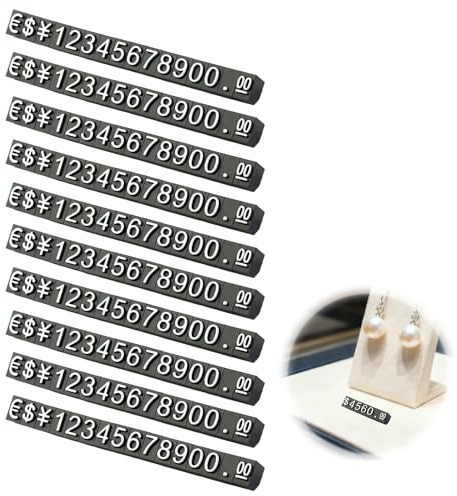 wilcractk Etiquetas de Precio Set, 10 Piezas Carteles Digitales de Precios Negro(6.3×0.6 cm), Placas Combinables de ABS para Tiendas, Cafeterías y Mercados