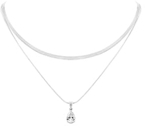 PAUL VALENTINE - Damen Halskette Edelstahl - Silberfarben - mit Zirkonia Stein - Tropfen Zirconia Anhänger - PV-N0056